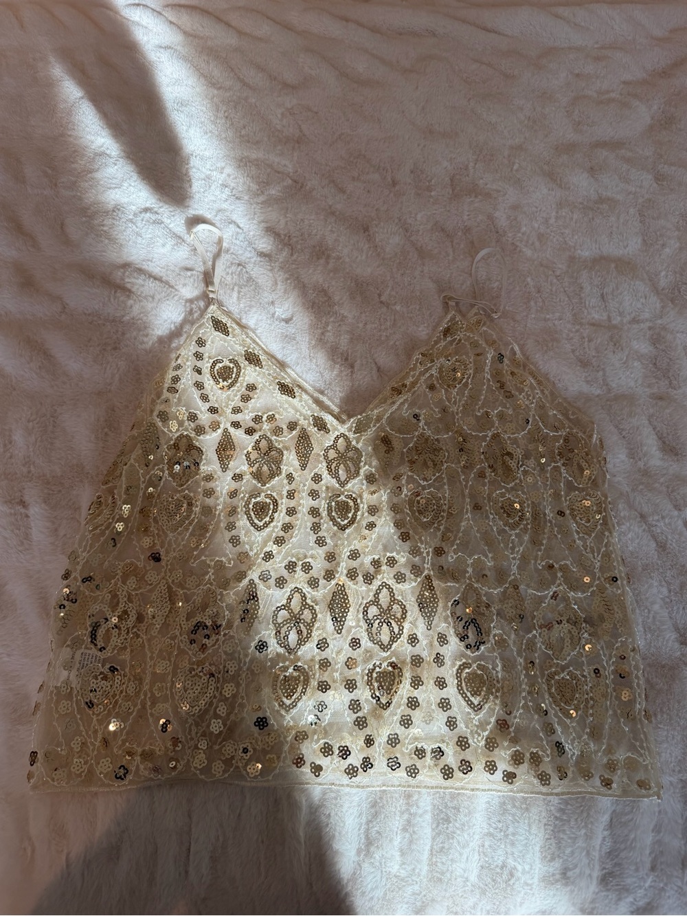 Sequin Lace Embellished Cream Camisole